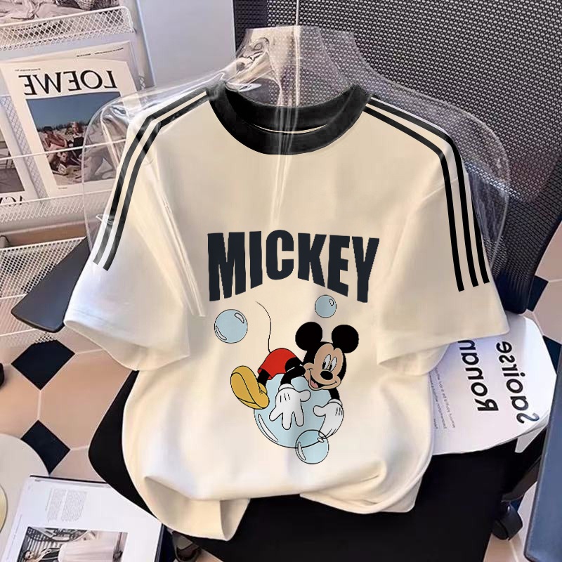 XZHAINV Kaos lengan pendek cetak Mickey Mouse wanita Korea/pakaian wanita lengan pendek putih/versi 