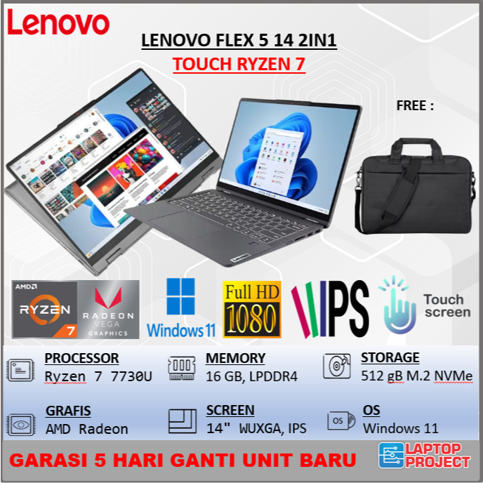 LENOVO FLEX 5 14 2IN1 TOUCH RYZEN 7 7730 16GB 512GB W11 14.0FHD IPS