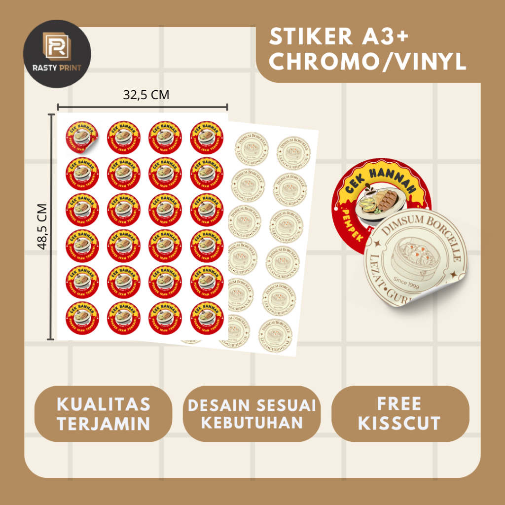 

CETAK DAN CUTTING STICKER A3+ | CETAK STICKER CUSTOM LABEL PRODUK