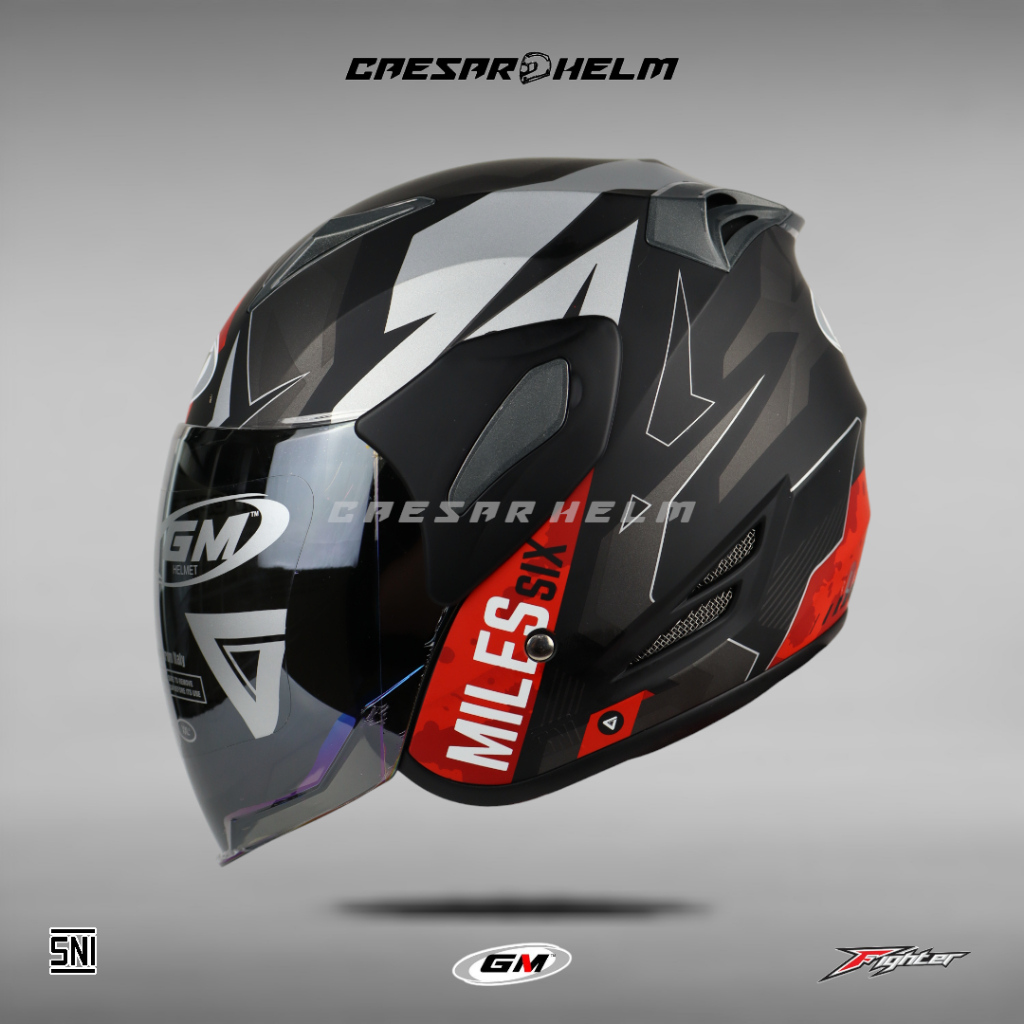 GM Fighter SR Motif Six Miles - Black/Red Doff - Helm Half Face