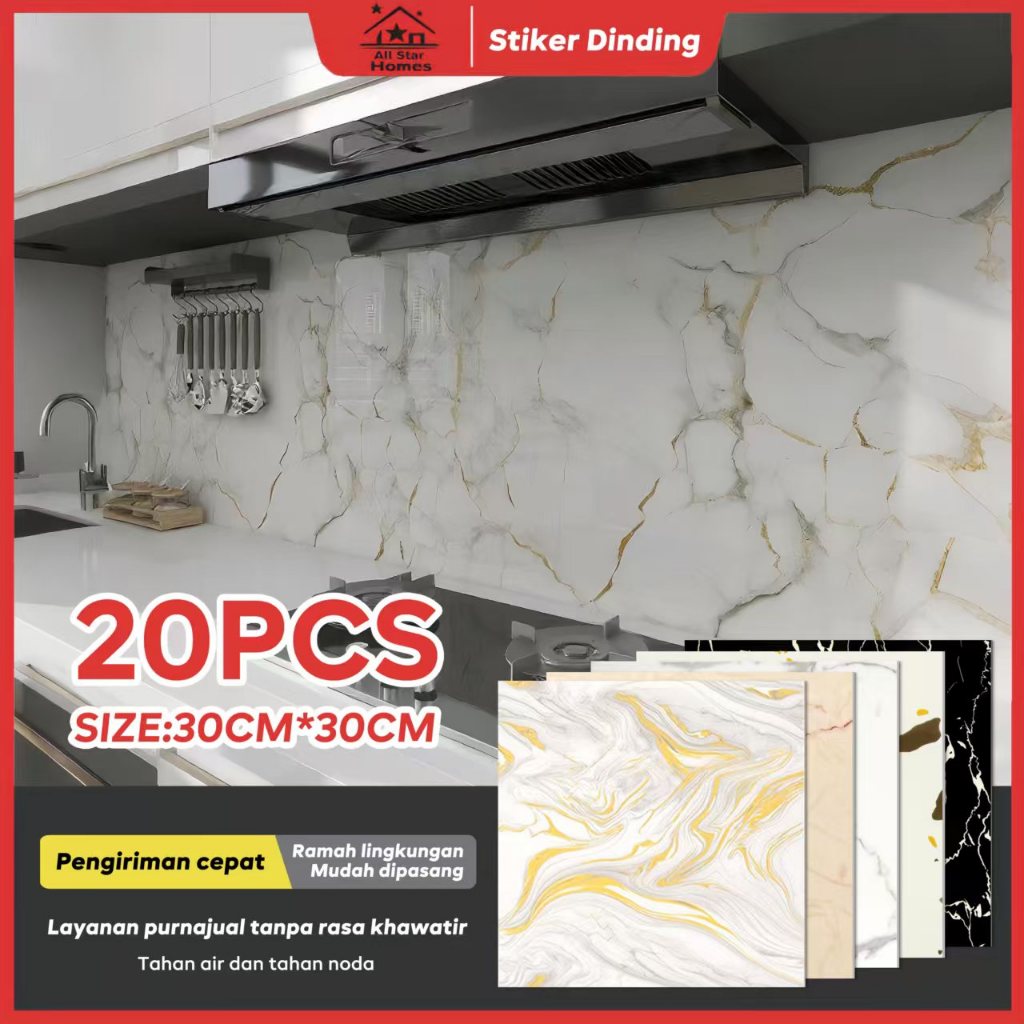 20PCS Wallpaper Dinding VINYL Marble 30 x 30 cm 3D Keramik Marbel Granit untuk Dapur dan Kamar Mandi