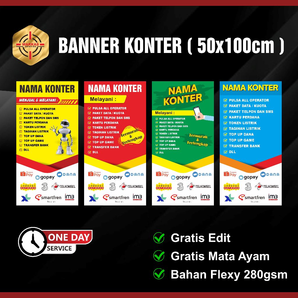 [ 50x100cm ] Spanduk Banner Konter Pulsa Cell Seluler / Banner Jual Pulsa / Spanduk Konter Cell TERM