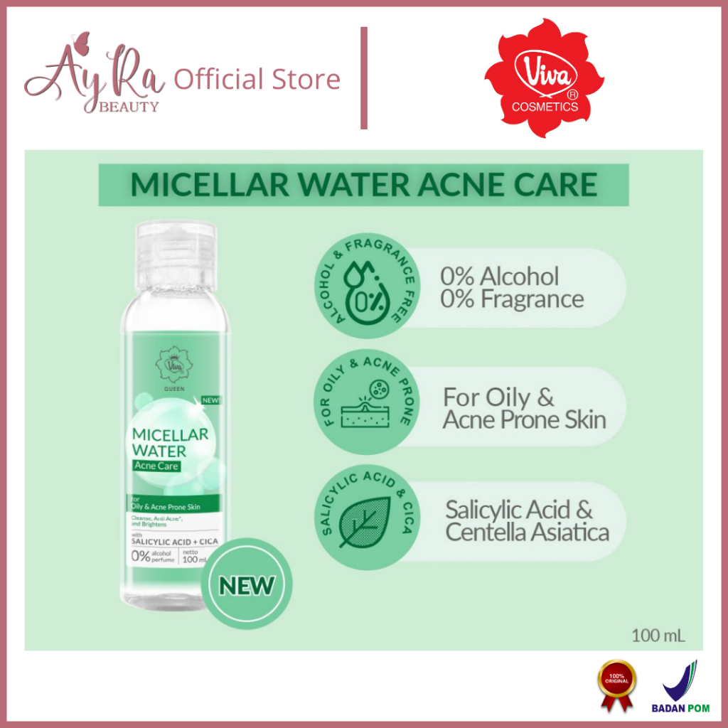 AyRa Beauty - Viva Queen Micellar Water Acne Care with SALICYLIC ACID + CICA, Aqua Based, Alcohol Fr
