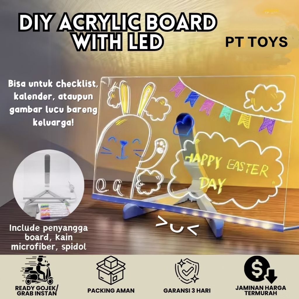 

- Papan ARKRILIK DIY BESAR / DIY Acrylic Board with LED / Transparent Luminous Acrylic Note Board / Papan Transparan Melukis