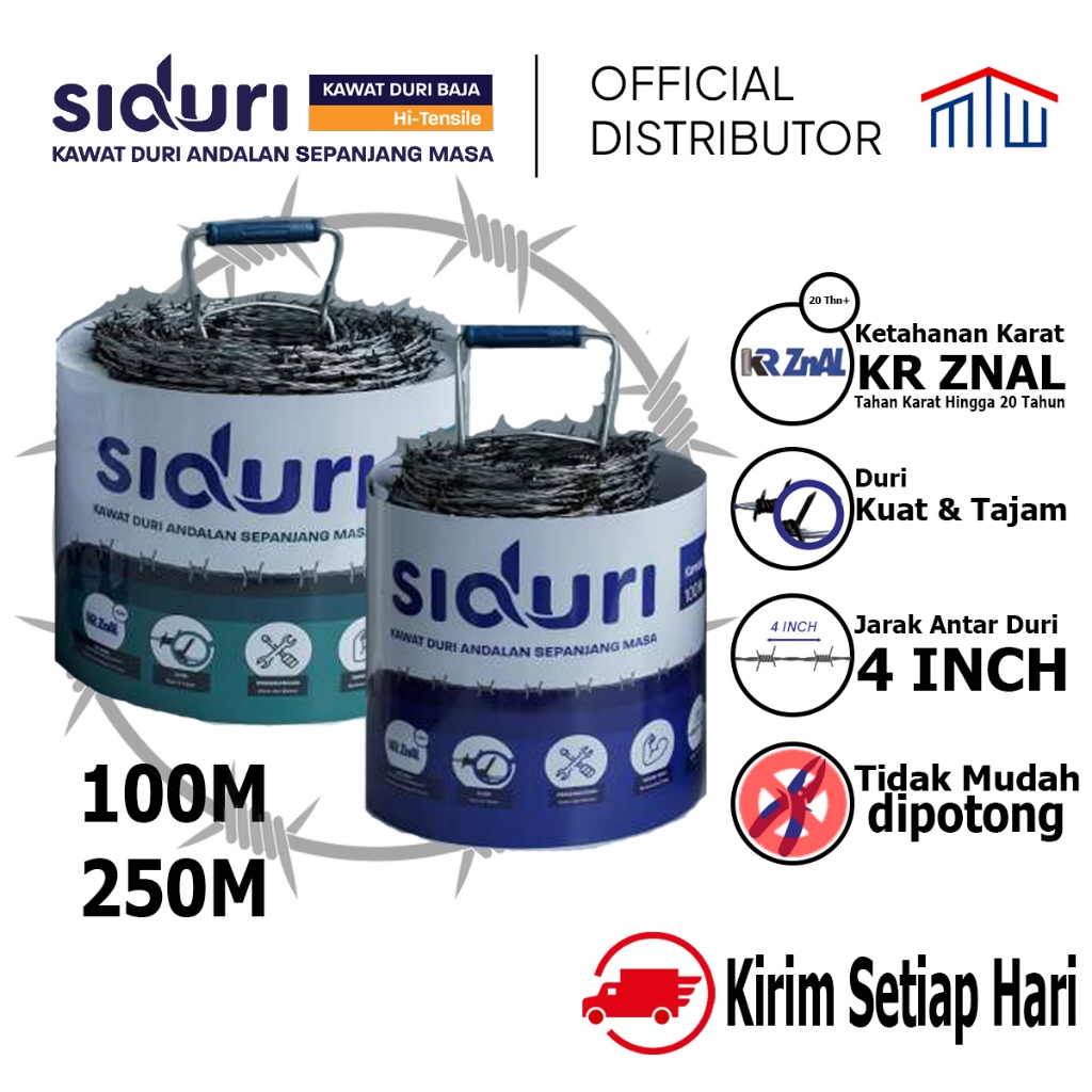 Kawat Duri Lapis KR ZNal 10% SiDuri Pagar Baja Hi Tensile tahan karat, 100M - 6,5kg