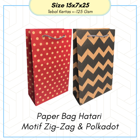 

PAPER BAG MOTIF ZIG-ZAG & POLKADOT MUAT WAFER TANGGO DAN MINUMAN UKURAN 15x7x25 PAPERBAG SOUVENIR/ TAS KADO / TAS KERTAS / PAPER BAG HAJATAN / PAPERBAG MURAH
