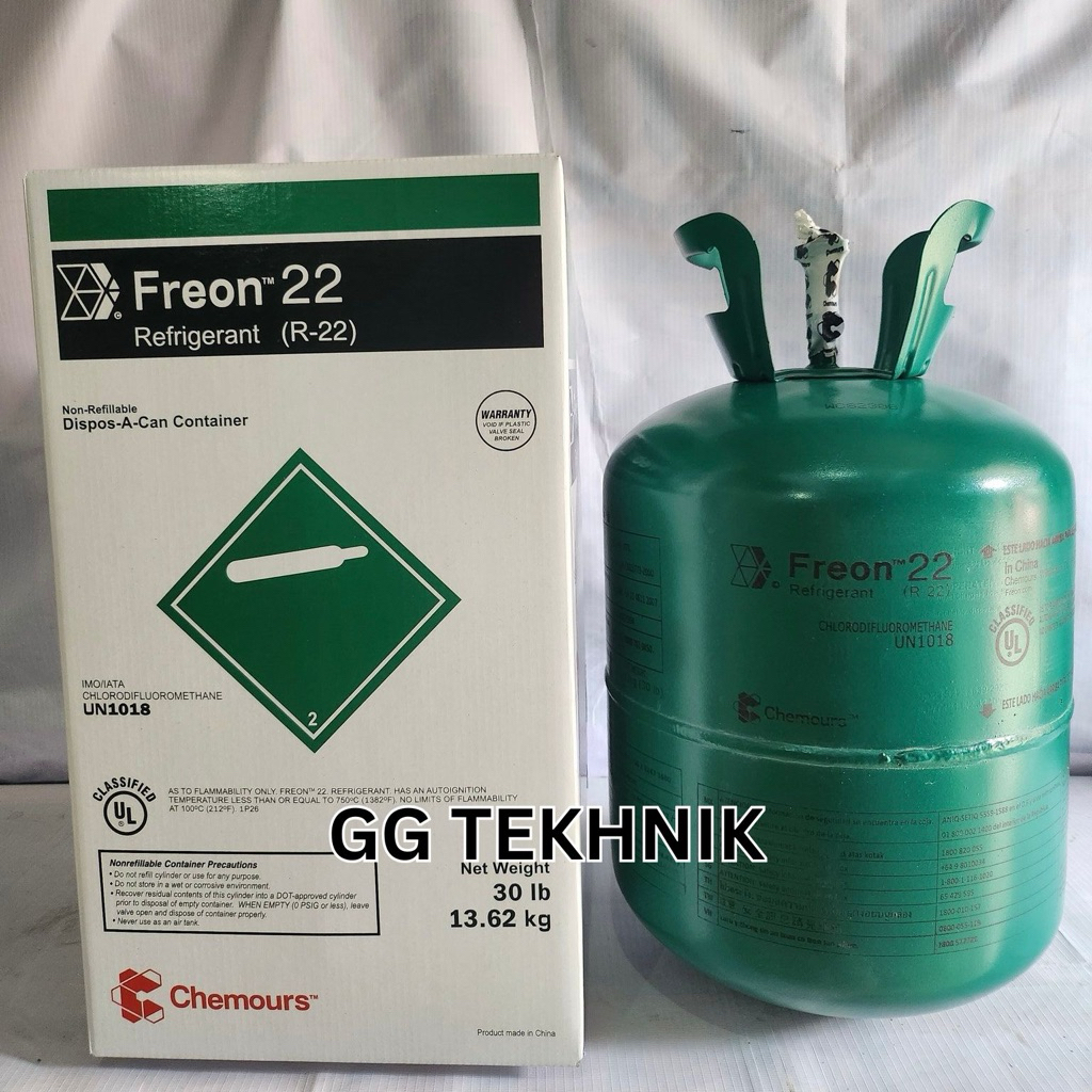 Freon R22 Chemours Shanghai China 13.62kg Ori Segel