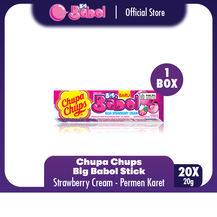 

Chupa Chups Big Babol Strawberry Stick 20g - Permen Karet Rasa Stroberi (1 Box)