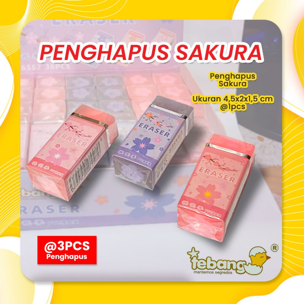 

3PCS PENGHAPUS TEBANG KOTAK SAKURA TB 6557/TEBANG ERASER SAKURA SQUARE TB 6557