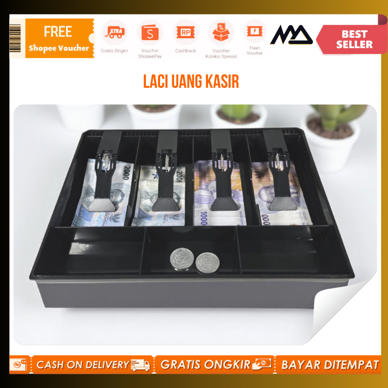 Laci Kasir Manual / Laci Uang Kasir 4 Sekat Plastik Coin Cash Drawer Tray / Laci Kasir