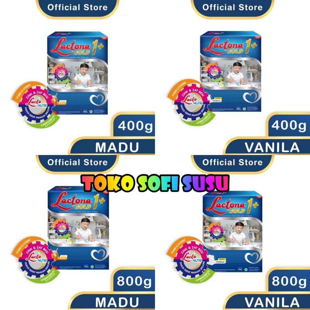 

Lactona 1+ gold 400gr 800gr madu vanila susu pertumbuhan Growing Up Milk Usia 1-3 Tahun