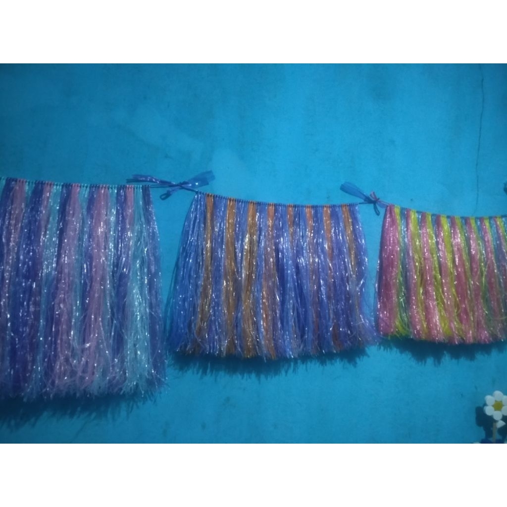 rok rumbai tali rafia tiga warna || rok rumbai tali rafia cocok untuk tari karnaval