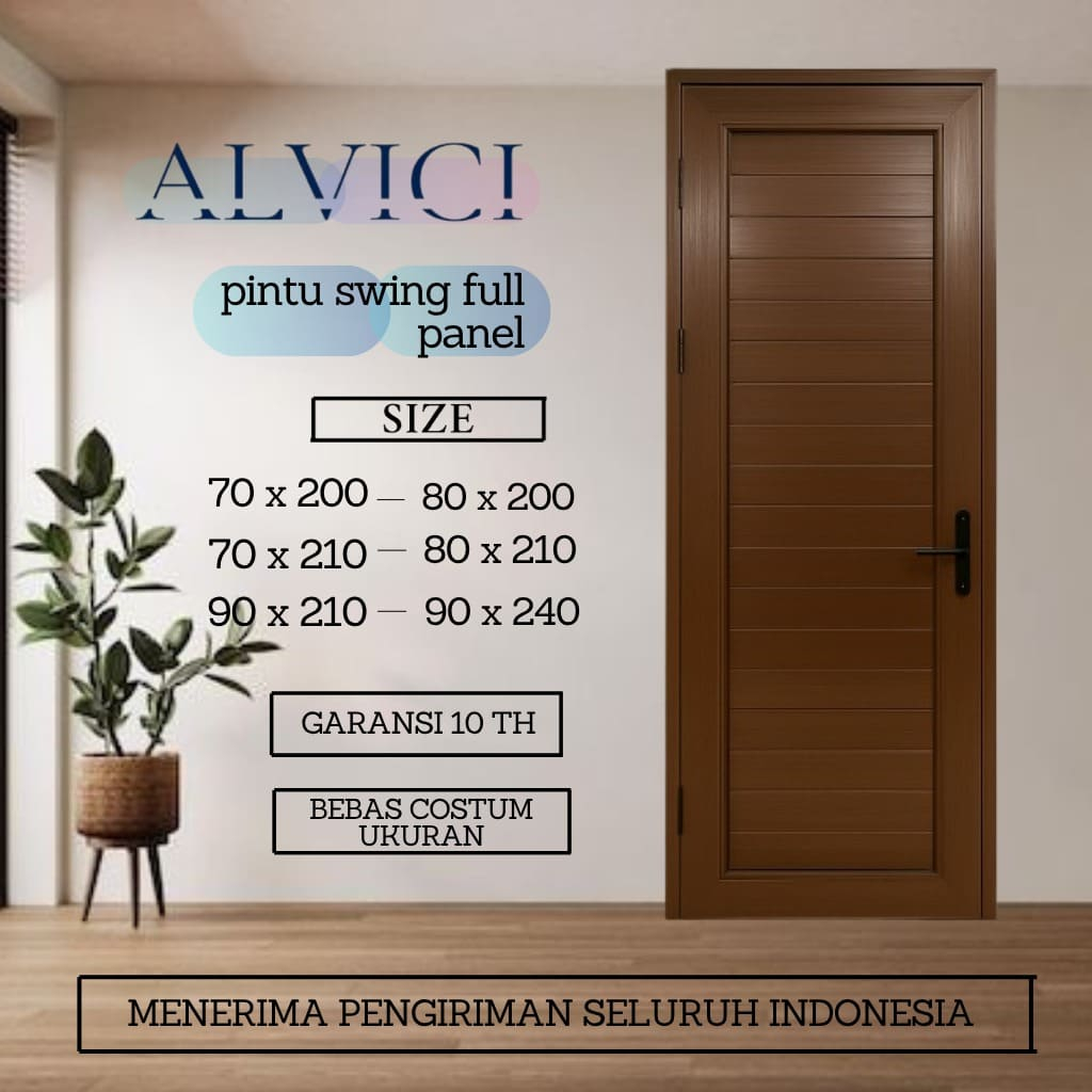 Pintu Kamar UPVC Modern Minimalis Pintu Swing Full Panel Coklat Ukuran 70 x 200 Sampai 90 x 240 ALVI