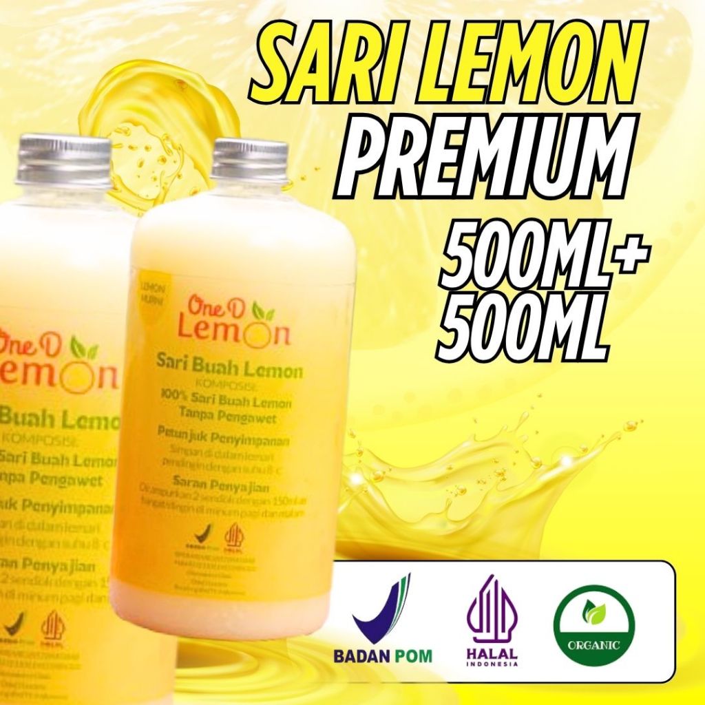 

PAKET 2 BOTOL 500ML! OneD Lemon - Sari Lemon Asli Premium Tanpa Campuran BPOM Halal Pelangsing Badan