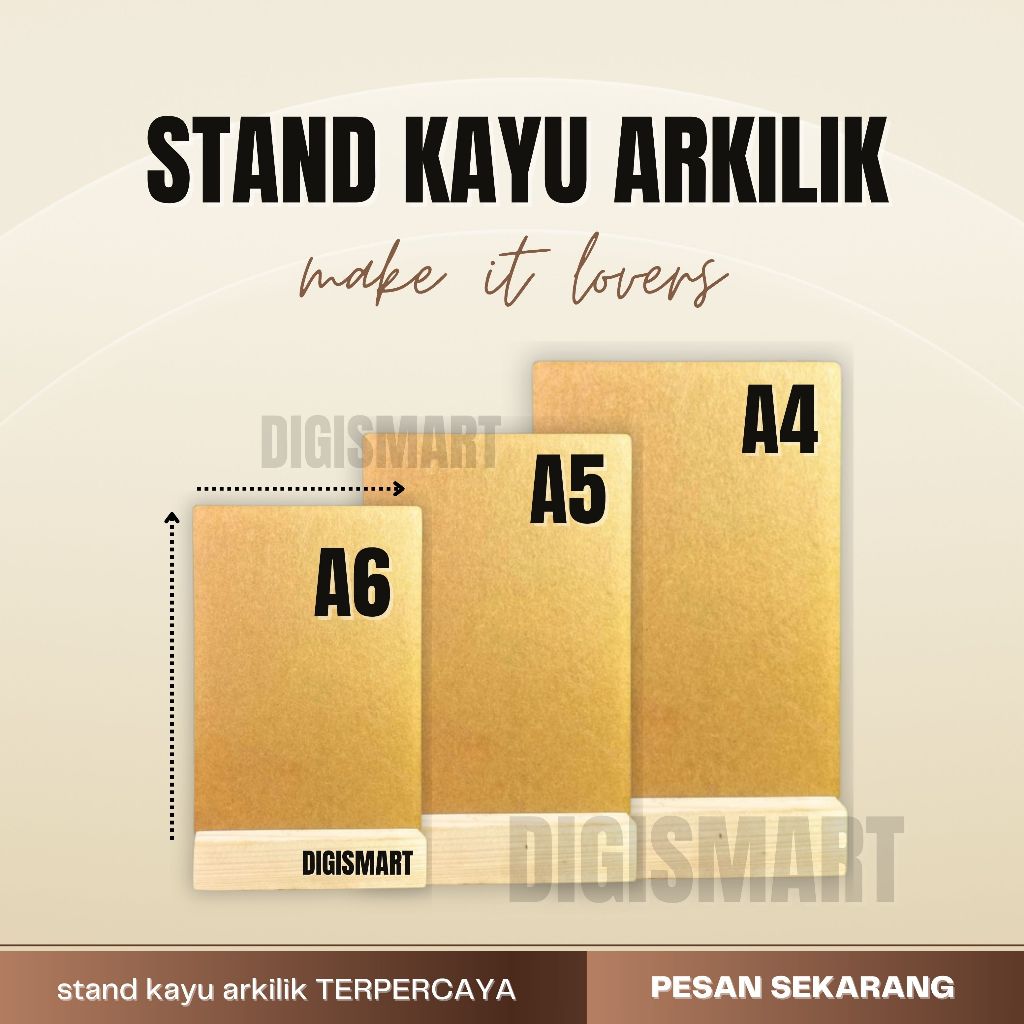 

Paket Stand Kayu & Arkilik Bening polos tebal 2 mm