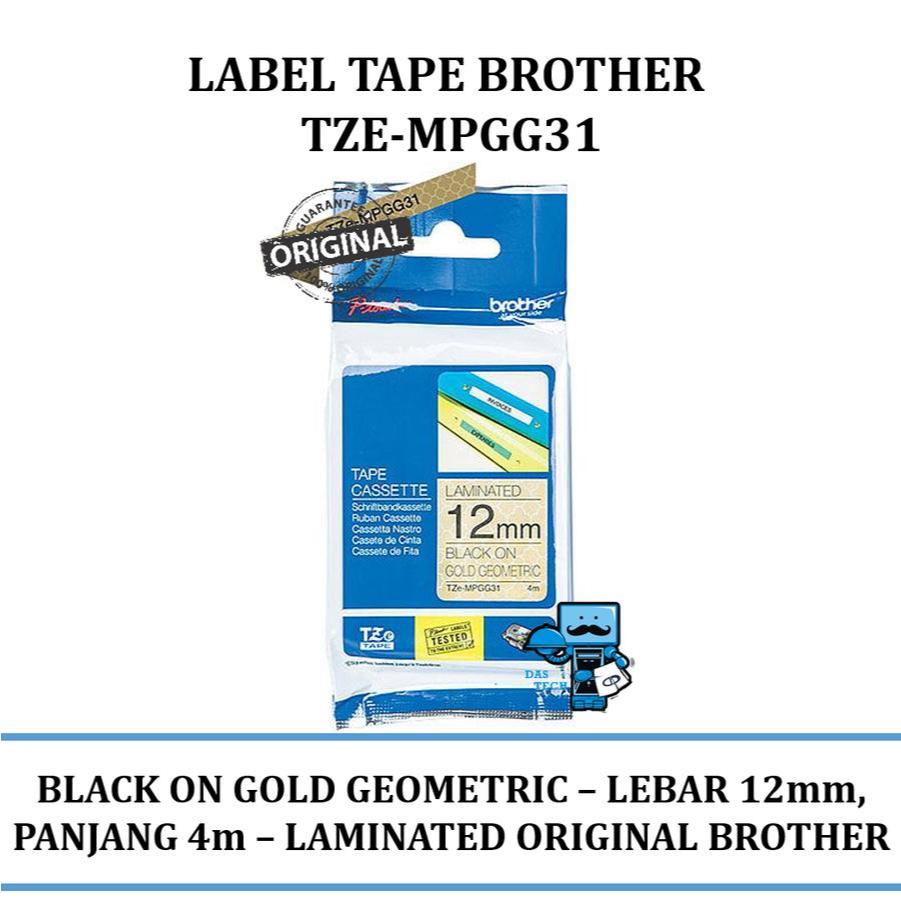 

Brother Label Tape TZE-MPGG31 12mm x 4m Black On Gold Pattern