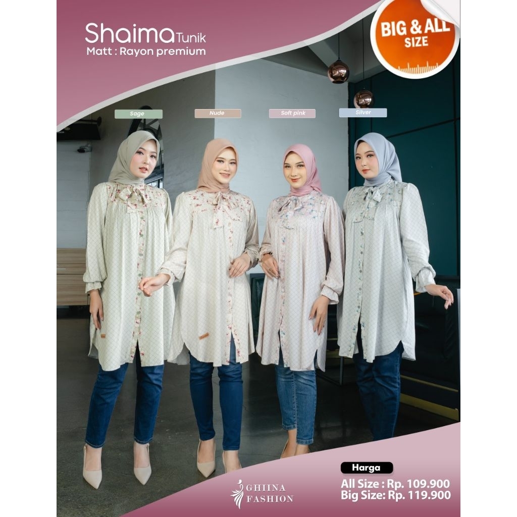 SHAIMA TUNIK, Tunik ori ghiina fashion, tunik motif, tunik rayon premium, tunik busui