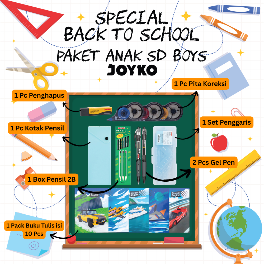

JOYKO [7 in 1 Package] Back To School Paket Anak SD Boys