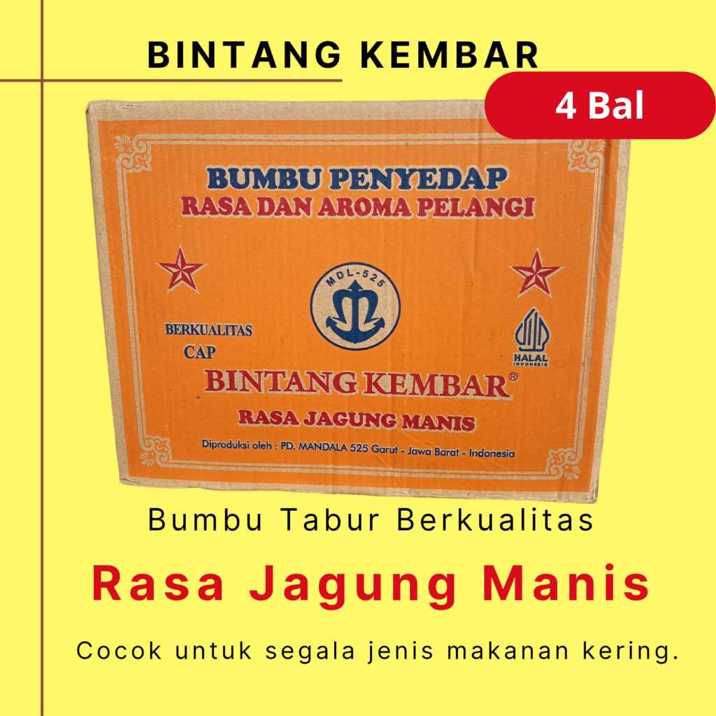 

Bumbu Tabur Rasa Jagung Manis merk Bintang Kembar mdl 525 1 Dus ( 288 sachet )
