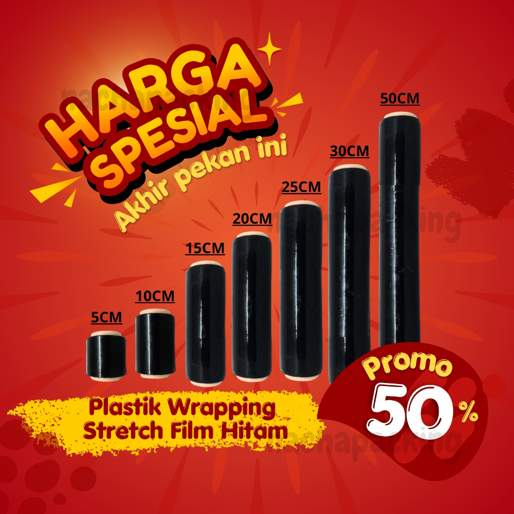 

Plastik Wrapping Barang / Stretch Film HITAM WATERPROOF 5cm 10cm 15cm 20cm 25cm 30cm 50cm x 200 meter ECO 17 MICRON TIDAK GAMPANG PUTUS