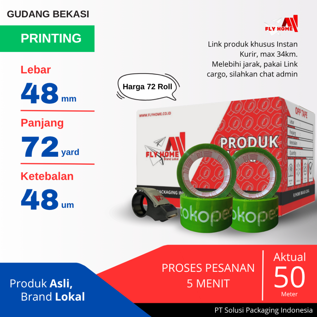 

FLYHOME Lakban Online Shop 48x72Y 2inchi 72 Yard Tk Hijau INSTAN