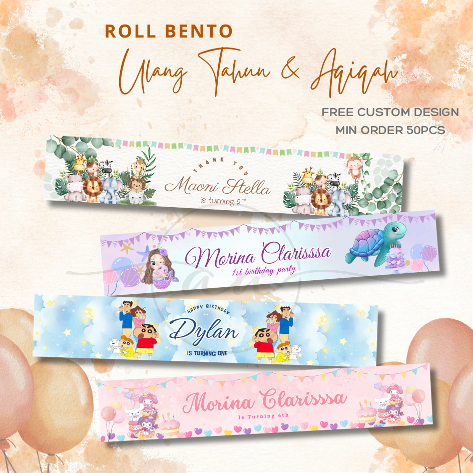 

CUSTOM Paperbelt Ulang Tahun - Label Box Bento Nasi Kotak Ulang tahun - Paper Sleeve Happy Birthday custom