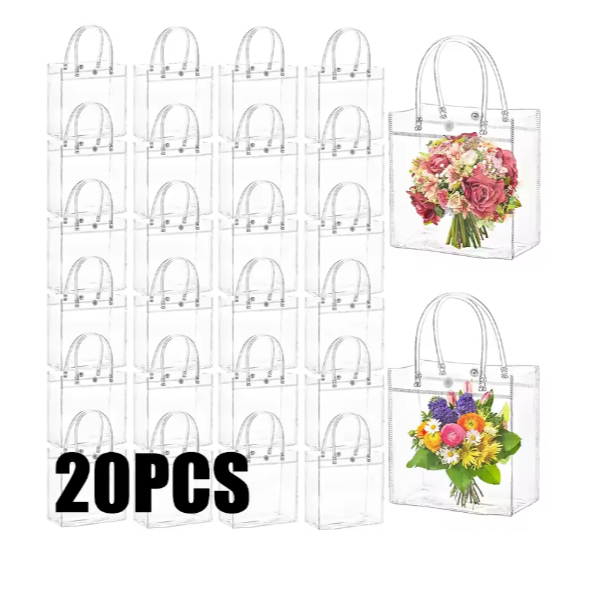 

10/20Pcs Transparent Gift Bag with Handle Wedding Birthday Party Candy Gift Packaging Reusable Tote Bag Christmas Baby Shower