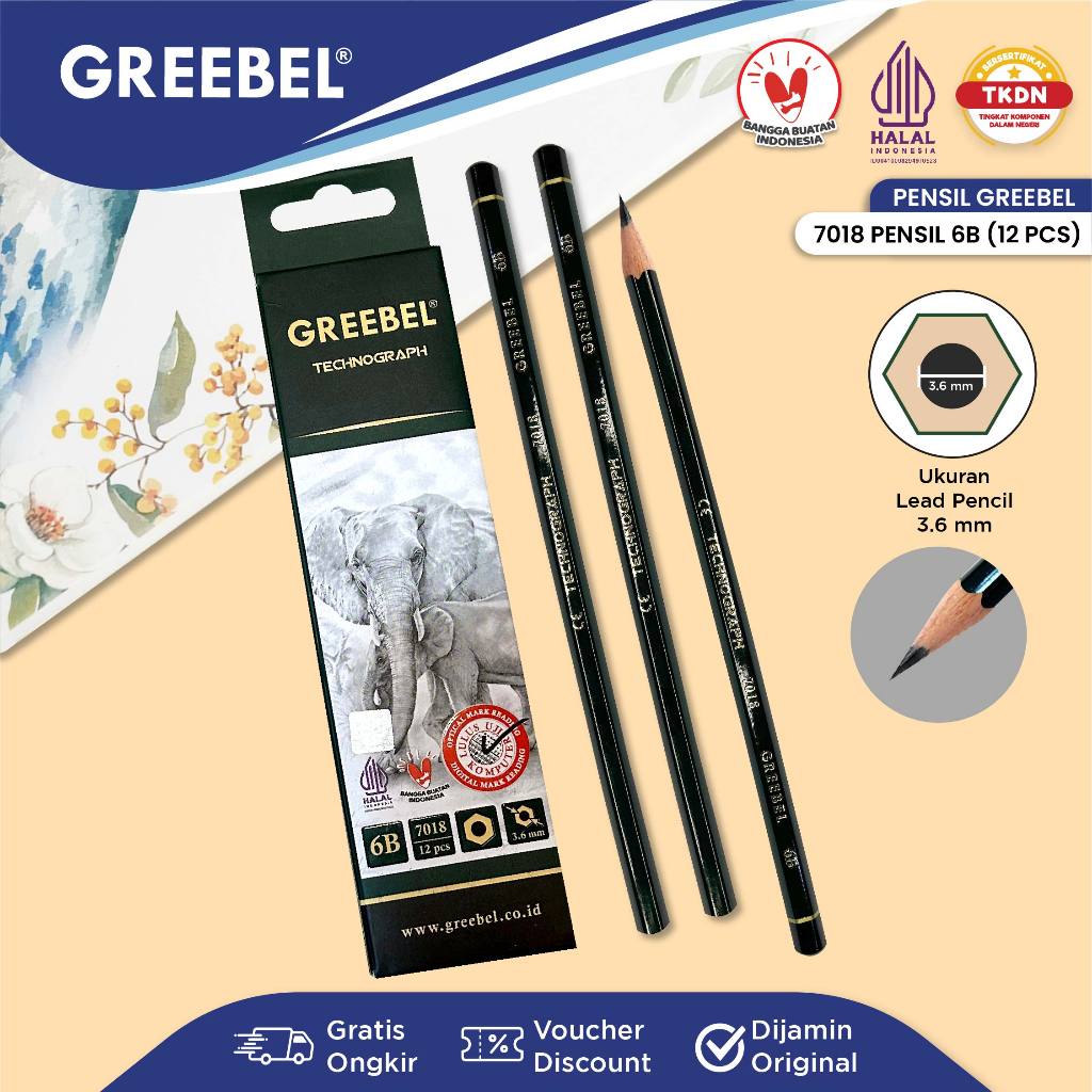 

GREEBEL Pensil kayu 6B 7018 (12PCS/SET) / Pensil Tulis Ujian Sekolah Pensil Gambar