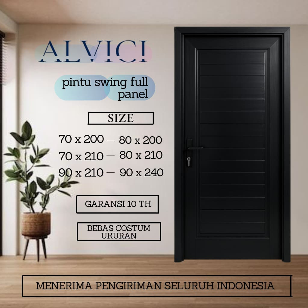 Pintu Swing Full Panel Hitam Pintu Rumah Minimalis UPVC Ukuran 70 x 200 Sampai 90 x 240 ALVICI
