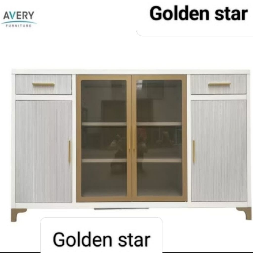 Bufet Pendek Besi Avery HST 4 pintu Vertical Strip/ Sideboard Meja TV Metal Kabinet Credenza