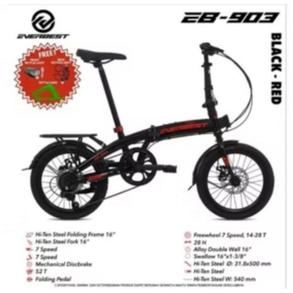 Sepeda Lipat/folding 16 x 2.125 Everbest umr 8 - 12 thn ke atas bb 65 kg anak anak dan dewasa cewe d