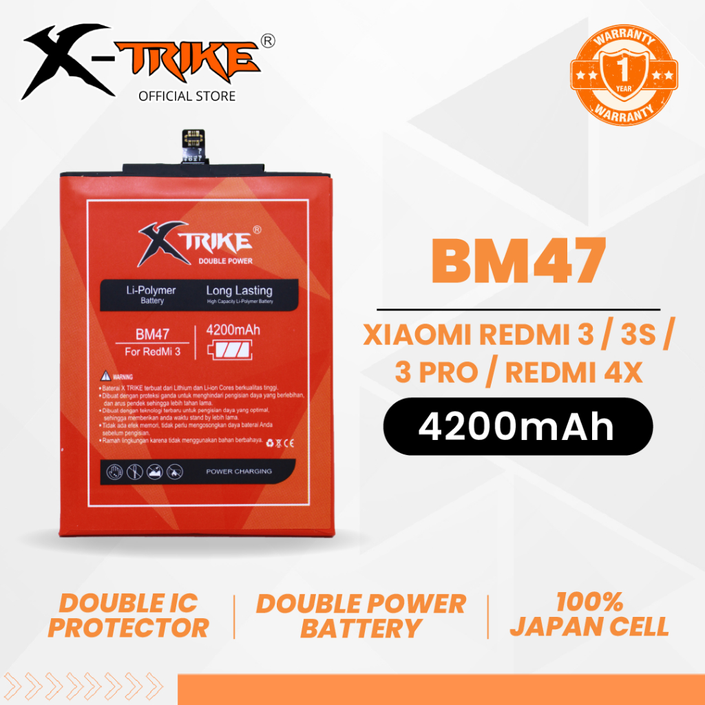 XTRIKE Baterai Xiaomi Redmi 3 - 3S - 3X - 3 Pro - 4X BM47 Double Power