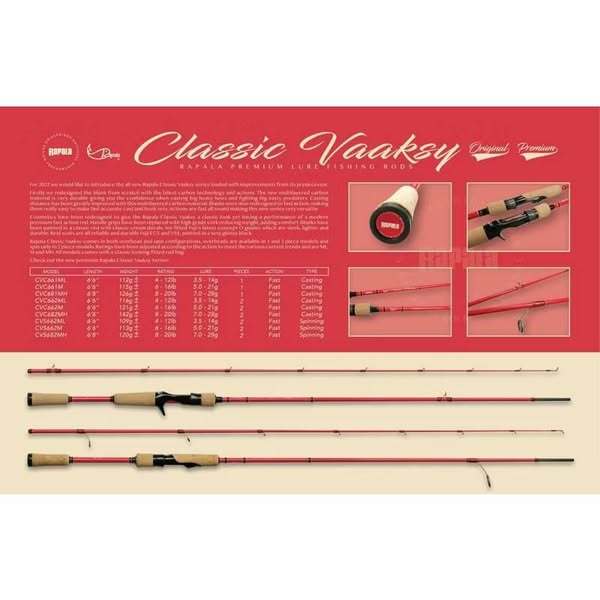 Joran Spinning Rapala Classic Vaaksy CVS662ML - Carbon Ringan 109g, Fuji Guides, Fast Action, 6'6"