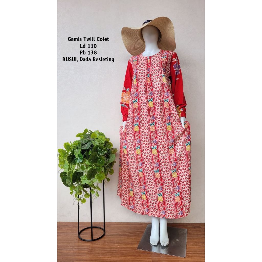TWILL COLETAN Gamis Batik Cap Colet Ld 110 Pb 138 Resleting Depan Adem Tebal Nyaman Halus Busui Jumb