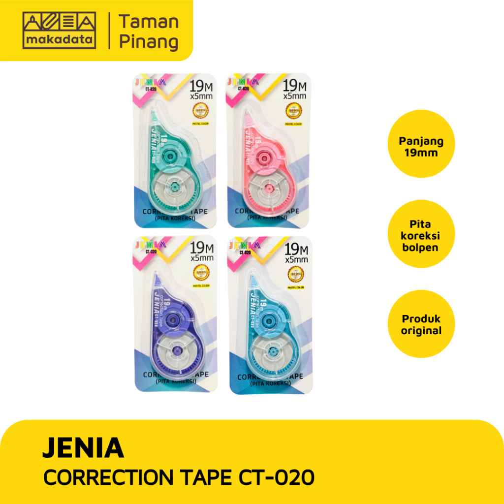 

JENIA CORRECTION TAPE / STIPO KERTAS / TIP-EX CT020A 19MTR PASTEL