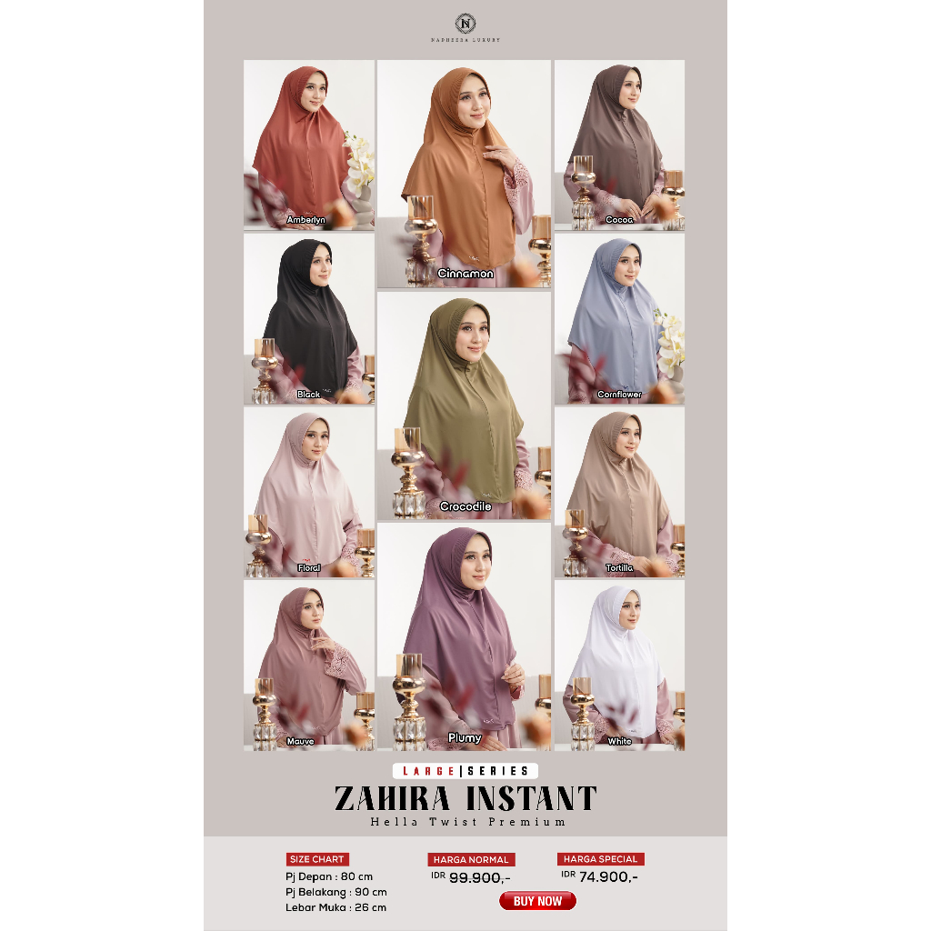 HIJAB INSTAN PROMO // ZAHIRA INSTANT (LARGE) NADHEERA LUXURY TERBARU // HIJAB INSTAN NADHEERA LUXURY