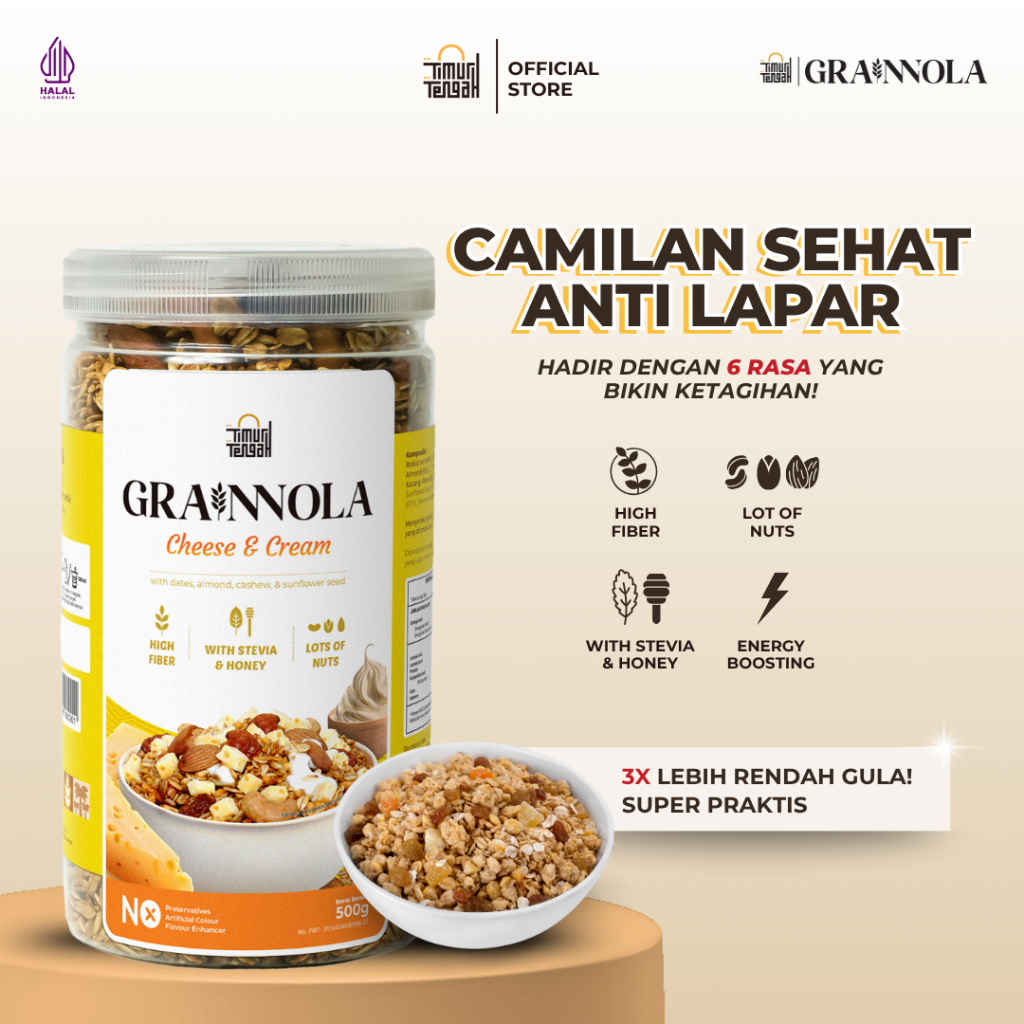 

NO_MORE Timur Tengah Grainnola Cheese & Cream 500 gr Granola Cemilan Sehat Sereal Rendah Kalori