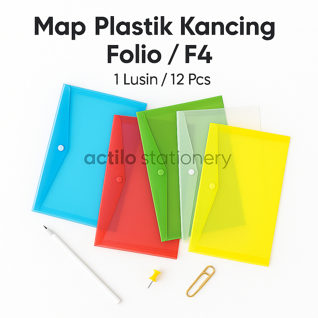 

(1 PAK / 12 PCS) Map Plastik Kancing Folio/F4 - Map Kancing Plastik punggung SP-616
