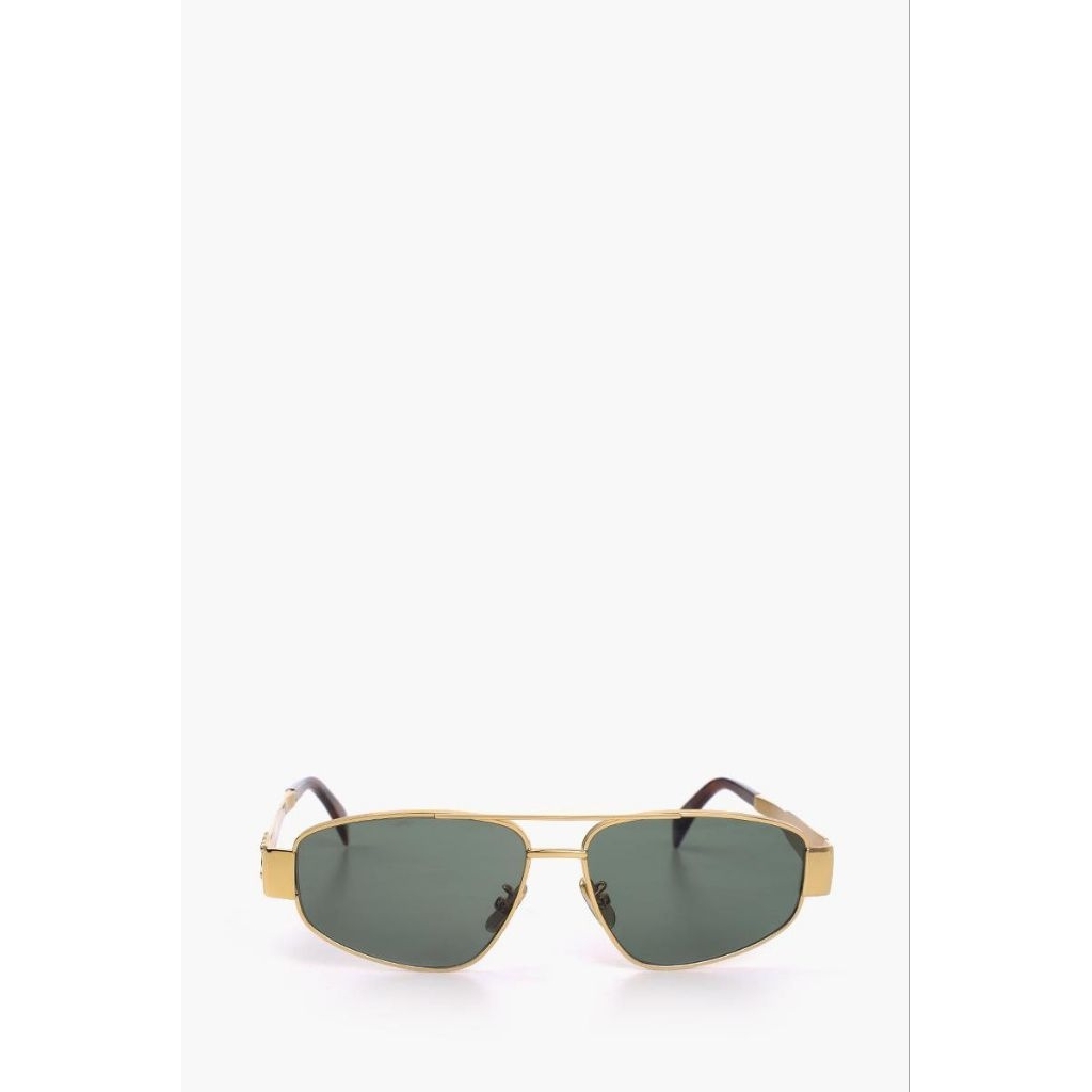 CELINE Metal Triomphe Sunglasses in Shiny Endura Gold/Green Metal