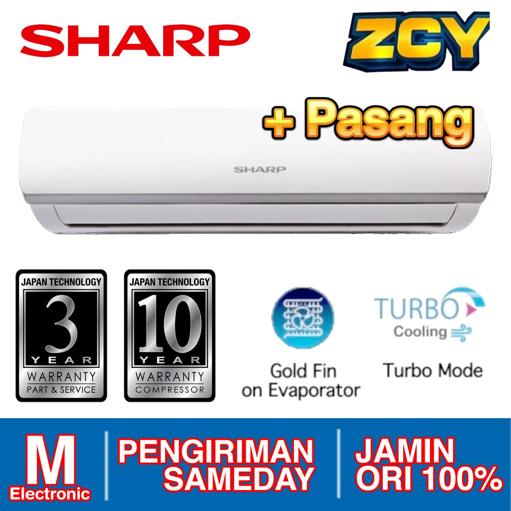 AC Sharp 1.5 PK 12ZCY + Pasang 3 Meter China Standard R32 Original