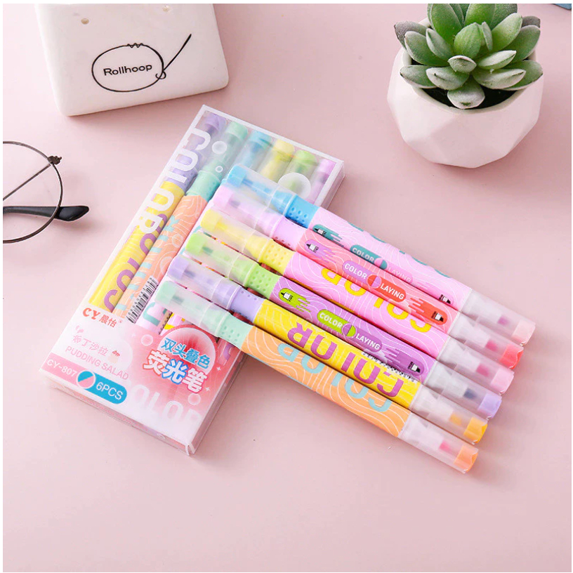 

*FRAULEINCO* Stabilo Pastel 1 Set Highlighter 2 Sisi 6 PCS 12 Warna