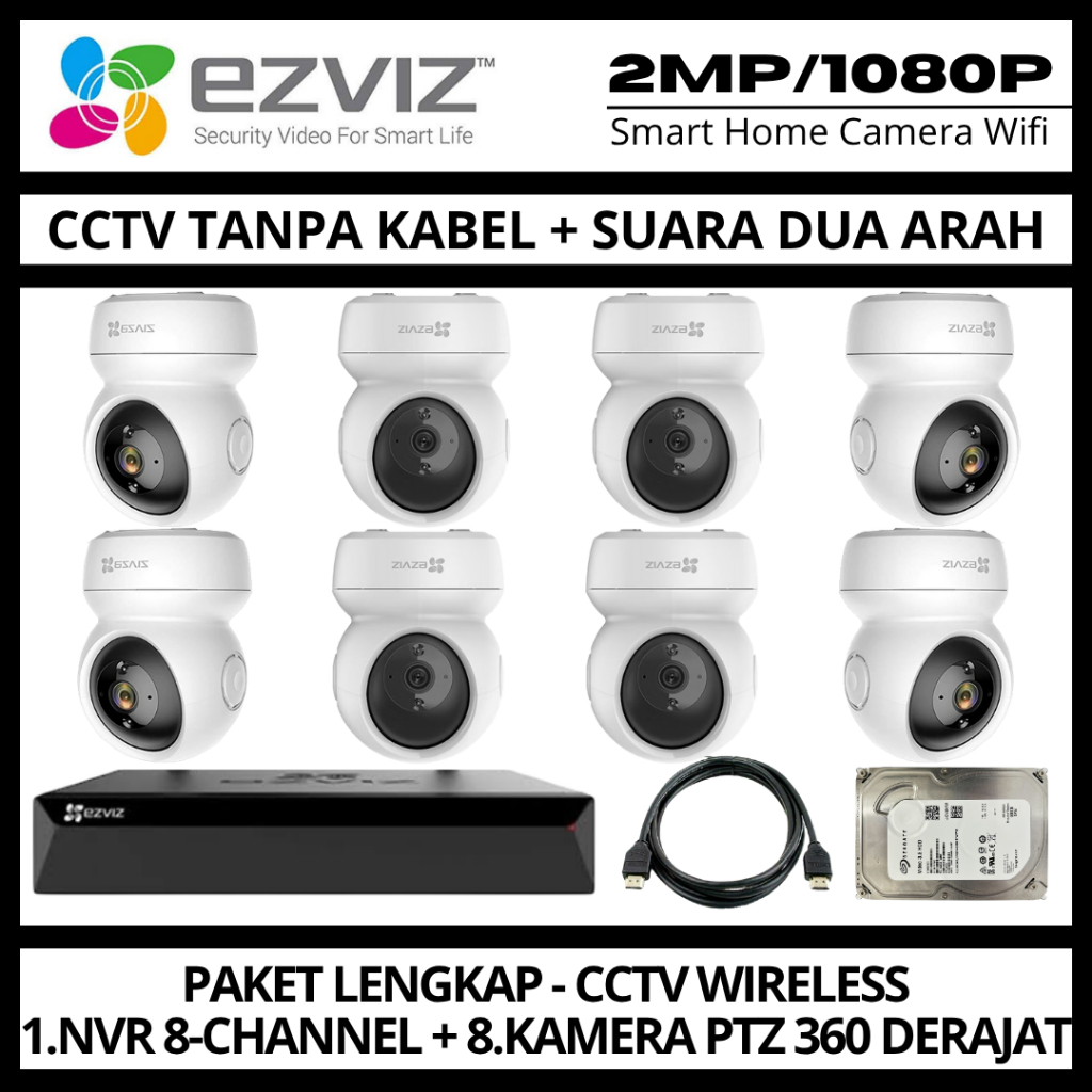 Paket CCTV EZVIZ 2MP 8 Channel 8 Kamera CCTV WIFI Camera Wireless Kamera Wifi