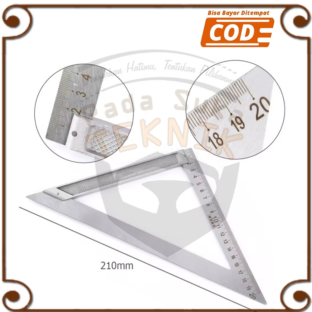 

Penggaris Siku Segitiga Sudut Tukang 20 cm Stainless Pengaris Alumunium Triangle Ruler Penanda