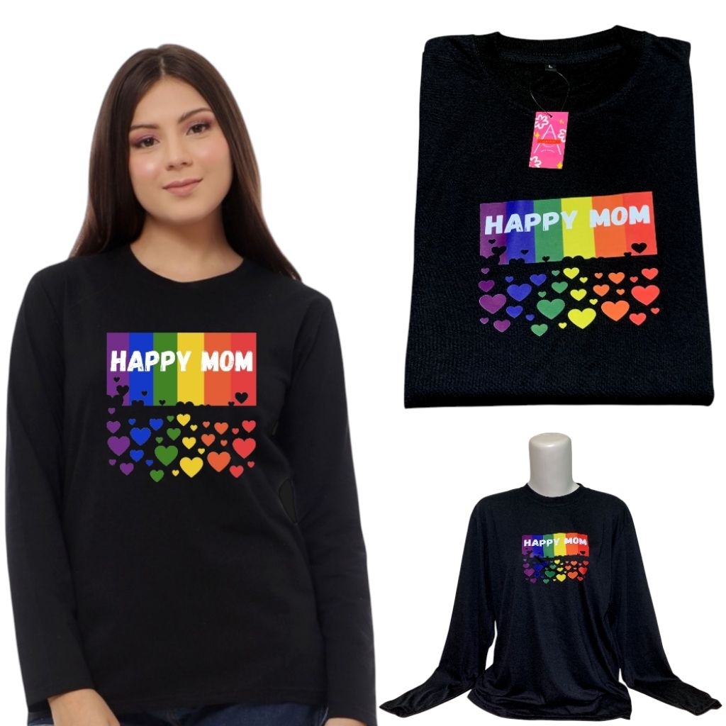 Murah Kaos Happy Mom Ibu Ibu Muda Lengan Panjang Longsleeve