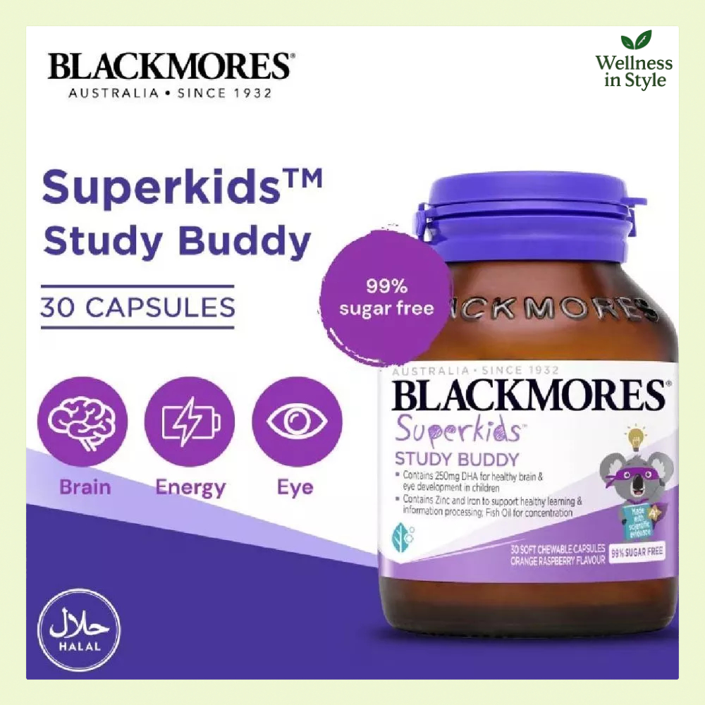 Blackmores Superkids Study Buddy Brain Support Omega 3, 30 caps, Minyak Ikan untuk anak Koalakids