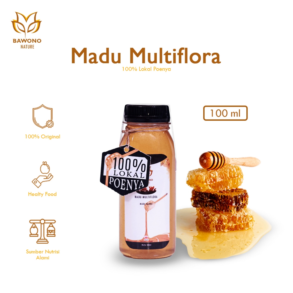

Madu Multiflora Murni 100 ml Organik Bawono Nature - 100% Madu Herbal Asli, Alami, Kaya Nutrisi