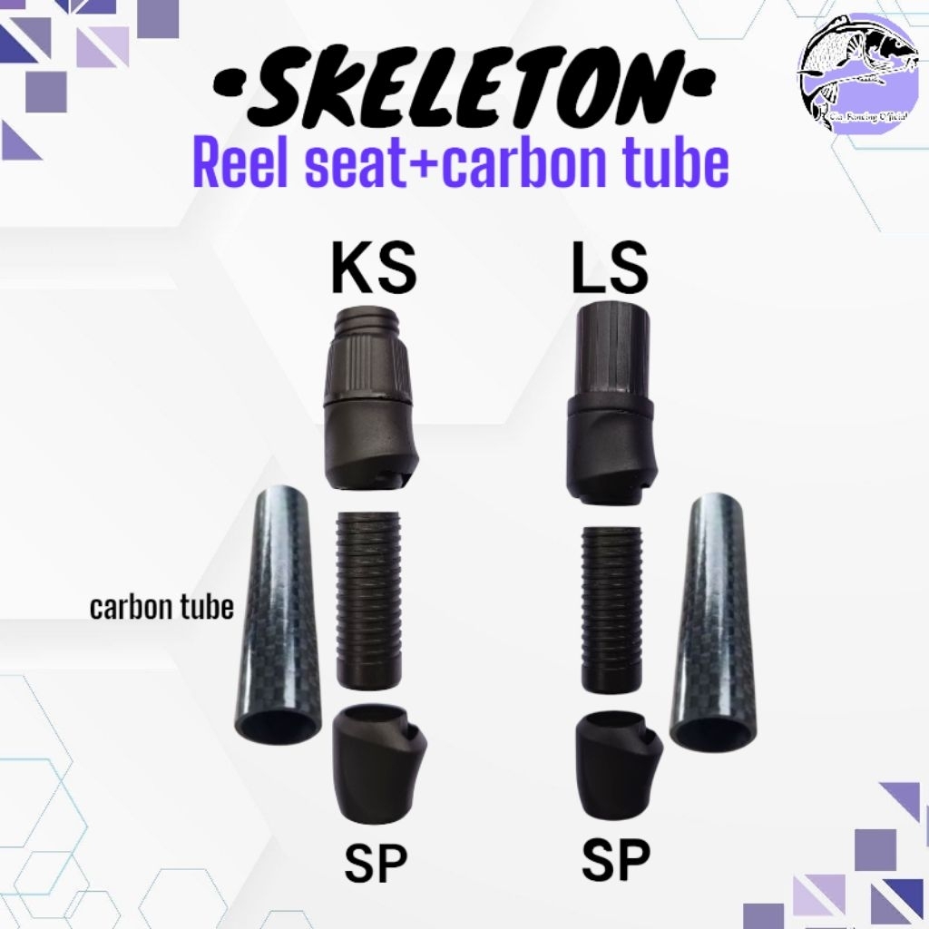 Reel seat skeleton size 16 + carbon tube glosy hitam
