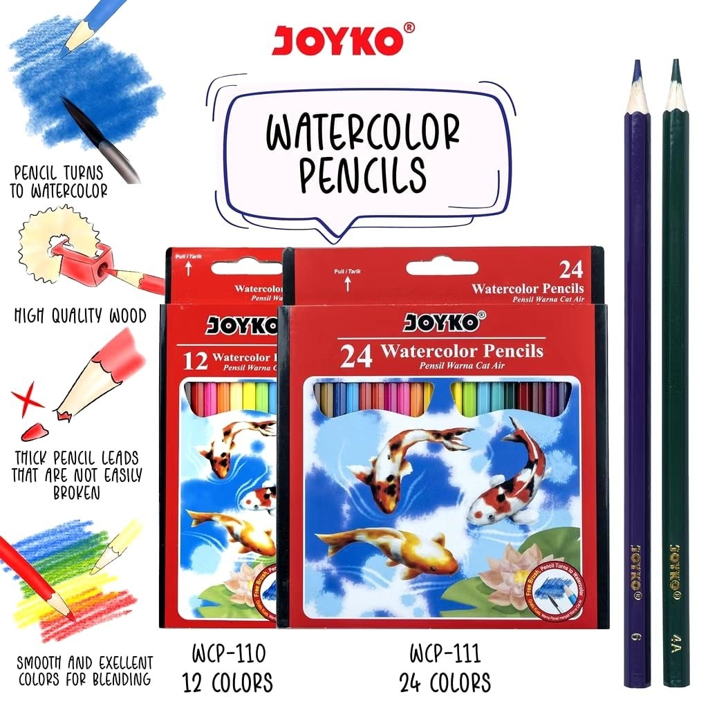

JOYKO pensil warna cat air water colour pencil hexagonal grip 24 warna
