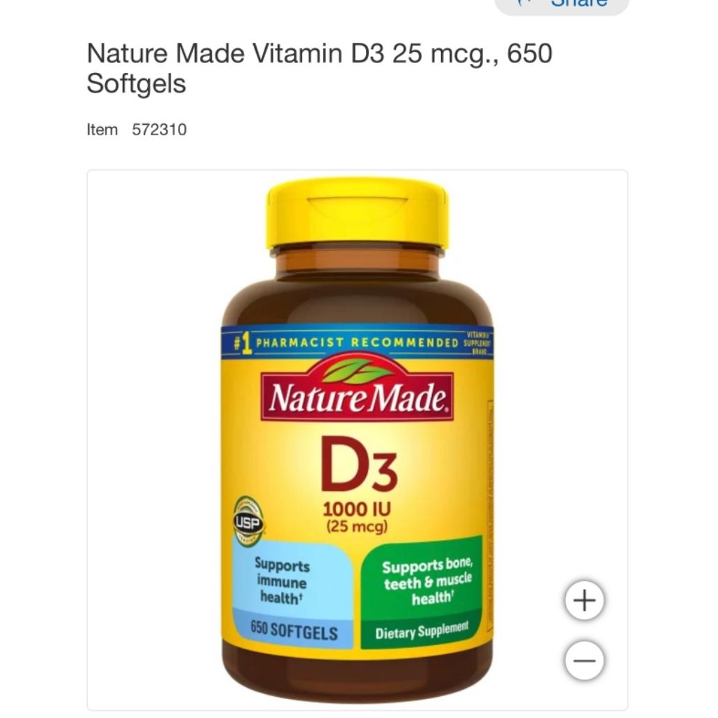Suplemen Nature Made D3 1000iu 650Softgels