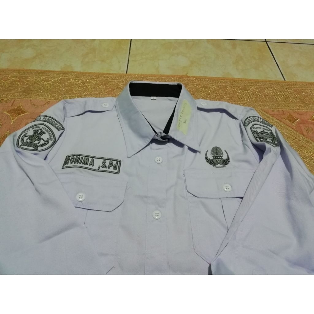 Baju pdh putih pria wanita bordir timbul 4 titik ukuran xxxl LD 130